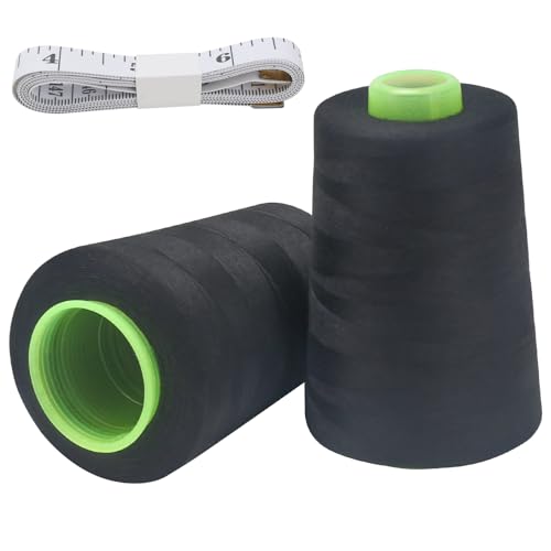 FOGAWA 2 Rollen Polyester-Nähgarn, 4544 m, Kegel (schwarz) von FOGAWA