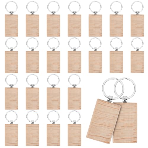 FOGAWA 24 Stück Schlüsselanhänger Holz Blanko DIY Holz Schlüsselanhänger Rechteck Wooden Keychain 32 * 53mm Schlüsselbund Rohlinge für DIY, Malerei, Basteln Dekoration Geschenke (Rechteck) von FOGAWA