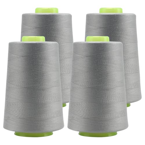 FOGAWA 4 Rollen * 5000 yards Nähgarn Polyester Nähgarn Nähmaschinengarn, 40s/2, Garnspule Overlockgarn für Näharbeiten, Quilten, Patchwork, Kleidung(Hellgrau 3021) von FOGAWA