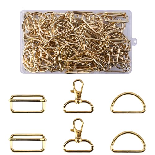 FOGAWA 90 Stück Metall Schnalle Set, Drehgelenk Karabinerhaken, D Ringe, Schiebeschnalle Gurtversteller Set für Handtasche, Gurte, Hundehalsbänder, Tasche Zubehör(Gold) von FOGAWA