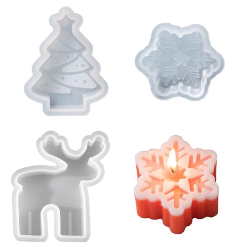 Schneeflocke Kerzenform 3 Stk Seifenform Silikon Kerzengießform 3D Schneeflocke DIY Harz Formen Silikonform Schneeflocke Silikonform Weihnachten für Weihnachten Kerzenherstellung Handwerk Ornamente von FOJIIUOK