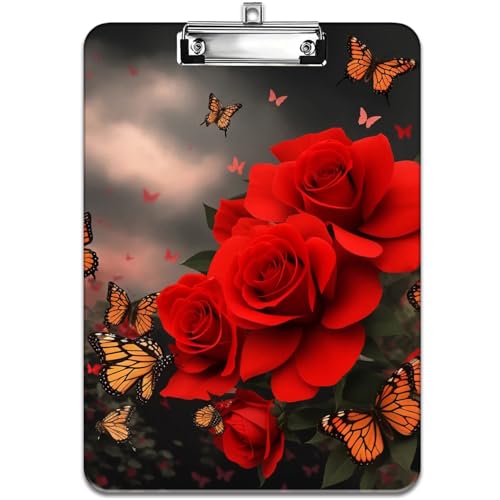 Modisches Design-Klemmbrett, strapazierfähiger, dünner Clip, Standard-A4-Briefgröße, vollfarbiges Kunststoff-Klemmbrett, speziell für Klassenzimmer und Büros, Blume, Schmetterling, rosa Rose Modisches Design-Klemmbrett, strapazierfähiger, dünner Clip, Standard-A4-Briefgröße, vollfarbiges Kunststoff-Klemmbrett, speziell für Klassenzimmer und Büros, Blume, Schmetterling, rosa Rose von FOKBVNFLL