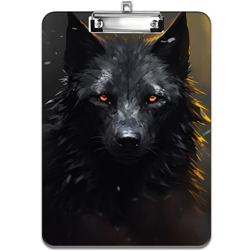 Modisches Design-Klemmbrett, strapazierfähiger, dünner Clip, Standard-A4-Briefgröße, vollfarbiges Kunststoff-Klemmbrett, speziell für Klassenzimmer und Büros, Wald Black Wolf Modisches Design-Klemmbrett, strapazierfähiger, dünner Clip, Standard-A4-Briefgröße, vollfarbiges Kunststoff-Klemmbrett, speziell für Klassenzimmer und Büros, Wald Black Wolf von FOKBVNFLL