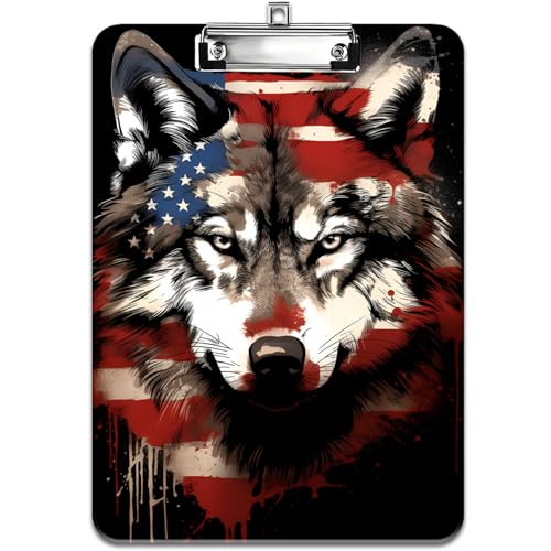 Modisches Design-Klemmbrett, strapazierfähiger, dünner Clip, Standard-A4-Briefgröße, vollfarbiges Kunststoff-Klemmbrett, speziell für Klassenzimmer und Büros, amerikanische Flagge, Wolf Modisches Design-Klemmbrett, strapazierfähiger, dünner Clip, Standard-A4-Briefgröße, vollfarbiges Kunststoff-Klemmbrett, speziell für Klassenzimmer und Büros, amerikanische Flagge, Wolf von FOKBVNFLL
