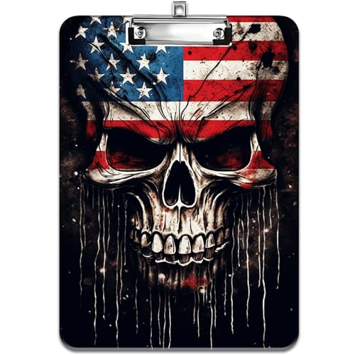 Modisches Design-Klemmbrett, strapazierfähiger, dünner Clip, Standard-A4-Briefgröße, vollfarbiges Kunststoff-Klemmbrett, speziell für Klassenzimmer und Büros, amerikanische Flagge und Totenkopf im Modisches Design-Klemmbrett, strapazierfähiger, dünner Clip, Standard-A4-Briefgröße, vollfarbiges Kunststoff-Klemmbrett, speziell für Klassenzimmer und Büros, amerikanische Flagge und Totenkopf im von FOKBVNFLL