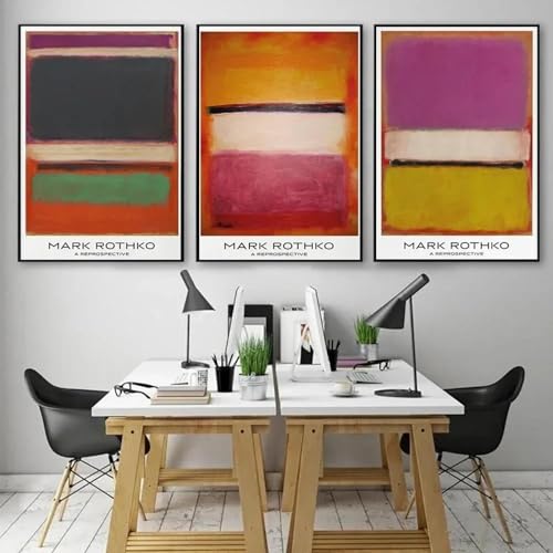 FOKTMS Mark Rothko, abstrakte Farbkunst auf Leinwand, Poster und Druck, skandinavisches Ölgemälde auf Leinwand an der Wand, Bilder, Heimdekoration, 50 x 70 cm, 3-teilig, rahmenlos von FOKTMS