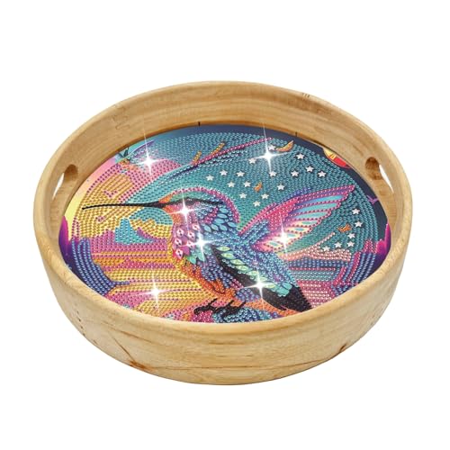 FOKULUNDA DIY Diamond Painting Tray Decorative Diamond Wooden Serving Tray with Handle Diamond Art Painting Diameter 21.5cm(F1) von FOKULUNDA