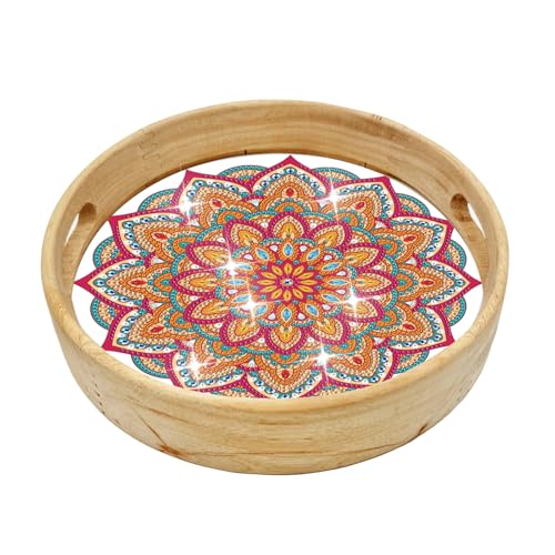 FOKULUNDA DIY Diamond Painting Tray Decorative Diamond Wooden Serving Tray with Handle Diamond Art Painting Diameter 21.5cm(F10) von FOKULUNDA