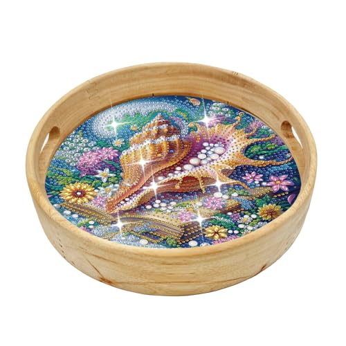 FOKULUNDA DIY Diamond Painting Tray Decorative Diamond Wooden Serving Tray with Handle Diamond Art Painting Diameter 21.5cm(F12) von FOKULUNDA