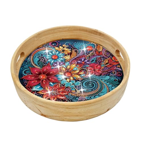 FOKULUNDA DIY Diamond Painting Tray Decorative Diamond Wooden Serving Tray with Handle Diamond Art Painting Diameter 21.5cm(F13) von FOKULUNDA