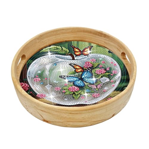 FOKULUNDA DIY Diamond Painting Tray Decorative Diamond Wooden Serving Tray with Handle Diamond Art Painting Diameter 21.5cm(F14) von FOKULUNDA