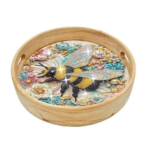 FOKULUNDA DIY Diamond Painting Tray Decorative Diamond Wooden Serving Tray with Handle Diamond Art Painting Diameter 21.5cm(F17) von FOKULUNDA