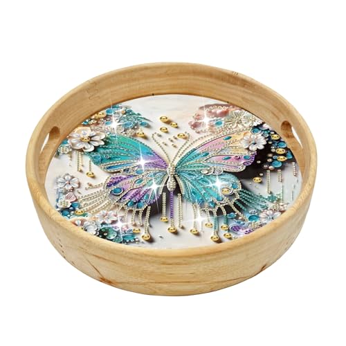 FOKULUNDA DIY Diamond Painting Tray Decorative Diamond Wooden Serving Tray with Handle Diamond Art Painting Diameter 21.5cm(F18) von FOKULUNDA