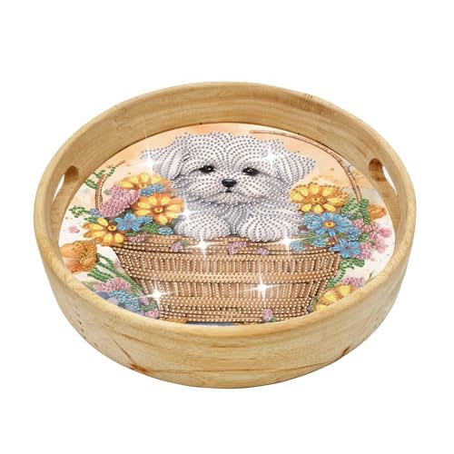 FOKULUNDA DIY Diamond Painting Tray Decorative Diamond Wooden Serving Tray with Handle Diamond Art Painting Diameter 21.5cm(F2) von FOKULUNDA