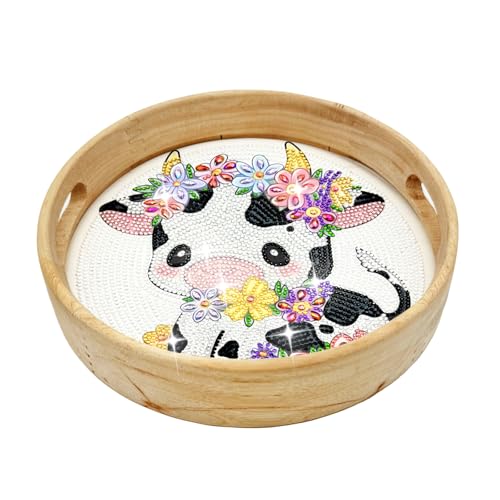 FOKULUNDA DIY Diamond Painting Tray Decorative Diamond Wooden Serving Tray with Handle Diamond Art Painting Diameter 21.5cm(F3) von FOKULUNDA