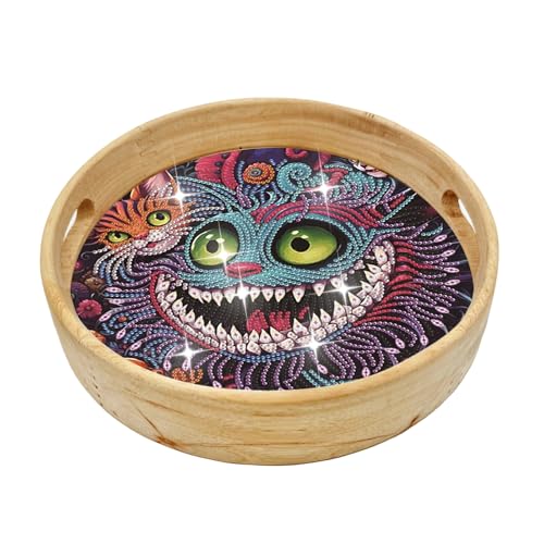 FOKULUNDA DIY Diamond Painting Tray Decorative Diamond Wooden Serving Tray with Handle Diamond Art Painting Diameter 21.5cm(F4) von FOKULUNDA