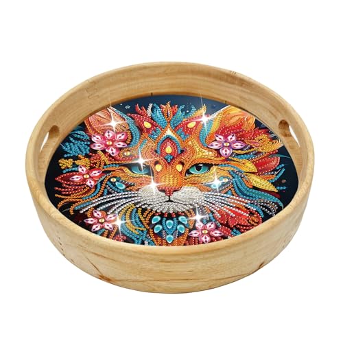 FOKULUNDA DIY Diamond Painting Tray Decorative Diamond Wooden Serving Tray with Handle Diamond Art Painting Diameter 21.5cm(F5) von FOKULUNDA