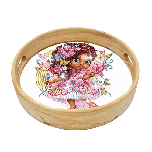 FOKULUNDA DIY Diamond Painting Tray Decorative Diamond Wooden Serving Tray with Handle Diamond Art Painting Diameter 21.5cm(F6) von FOKULUNDA