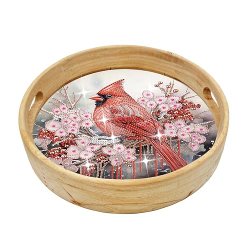 FOKULUNDA DIY Diamond Painting Tray Decorative Diamond Wooden Serving Tray with Handle Diamond Art Painting Diameter 21.5cm(F7) von FOKULUNDA