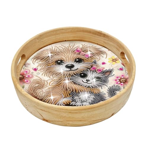 FOKULUNDA DIY Diamond Painting Tray Decorative Diamond Wooden Serving Tray with Handle Diamond Art Painting Diameter 21.5cm(F8) von FOKULUNDA