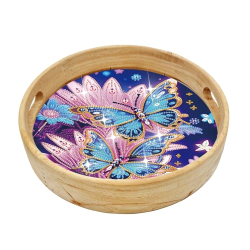 FOKULUNDA DIY Diamond Painting Tray Decorative Diamond Wooden Serving Tray with Handle Diamond Art Painting Diameter 21.5cm(F9) von FOKULUNDA