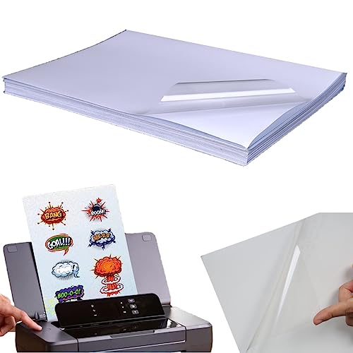 FOLANDO Stickerpapier zum bedrucken, 20 Blätter A4 Vinyl Aufkleberfolie Selbstklebend Folie 100% transparent klar für Laserdrucker & Tintenstrahldrucker Schnell Trocknen transparentpapier bedruckbar von FOLANDO