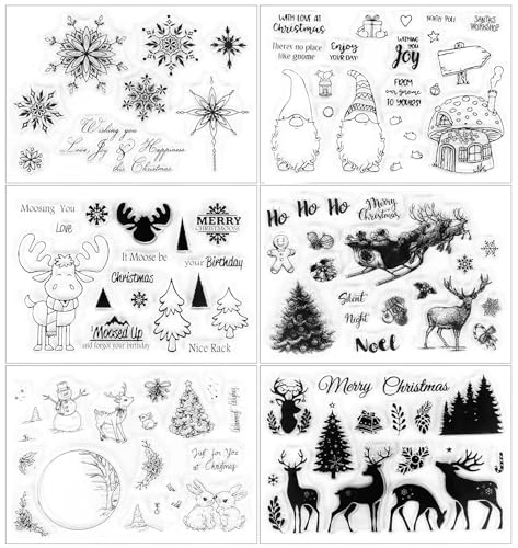 2024 Neue Silikonstempel Weihnachten 6 Blätter Clear Stamp Weihnachten, Silikonstempel Winter Frohe Weihnachten Stempel für DIY Bullet Journal Scrapbooking Fotoalbum von FOLANVOFF