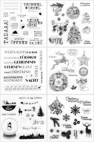 2024 Neue Silikonstempel Weihnachten Deutsch, 6 Blätter Clear Stamp Weihnachten, Frohe Weihnachten Stempelset, Silikonstempel Winter, Clear Stempel Set für DIY Bullet Journal Scrapbooking Fotoalbum von FOLANVOFF