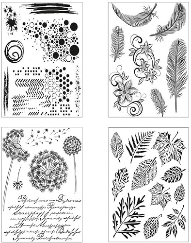 Silikonstempel Blätter Kreis Feder und Löwenzahn Set 4 Blätter Clear Stamp Set für DIY Bullet Journal Scrapbooking Fotoalbum Geburtstag Stempelset von FOLANVOFF