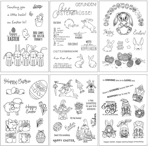 Silikonstempel Ostern Deutsch Set, 6 Blätter Clear Stamp Ostern Clear Stempel OsterHasen Ostereier Silikonstempel Frühling für DIY Bullet Journal Scrapbooking Fotoalbum Deutsch Stempelset Ostern von FOLANVOFF