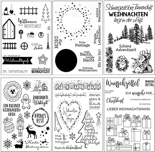 Silikonstempel Weihnachten Deutsch, 6 Blätter Clear Stamp Weihnachten, Frohe Weihnachten Stempel, Silikonstempel Winter, Clear Stempel Set für DIY Bullet Journal Scrapbooking Fotoalbum von FOLANVOFF