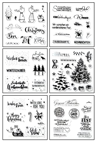 Silikonstempel Weihnachten Deutsch, 6 Blätter Clear Stamp Weihnachten, Frohe Weihnachten Stempel, Silikonstempel Winter, Clear Stempel Set für DIY Bullet Journal Scrapbooking Fotoalbum von FOLANVOFF