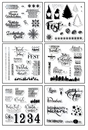 Silikonstempel Weihnachten Deutsch, 6 Blätter Clear Stamp Weihnachten, Frohe Weihnachten Stempelset, Silikonstempel Winter, Clear Stempel Set für DIY Bullet Journal Scrapbooking Fotoalbum von FOLANVOFF