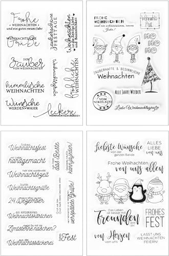 Silikonstempel Weihnachten Deutsch, FOLANVOFF 4 Blätter Clear Stamp Weihnachten, Frohe Weihnachten Stempelset, Silikonstempel Winter, für DIY Bullet Journal Scrapbooking Fotoalbum von FOLANVOFF