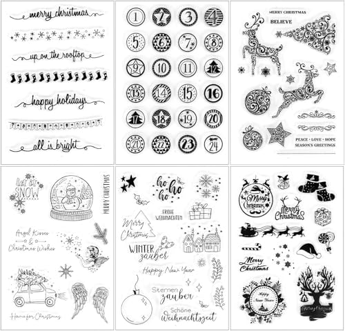 Silikonstempel Weihnachten Deutsch 6 Blätter Clear Stamp Weihnachten Silikonstempel Adventskalender für DIY Bullet Journal Scrapbooking Fotoalbum Frohe Weihnachten Stempelset 2024 Neue von FOLANVOFF