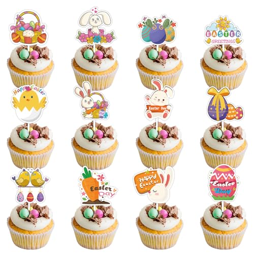 12 Stück Oster-Party-Kuchendekorationen, Oster-Cupcake-Topper, festliche Hasenzwerge, Verzierungen, Dessert-Dekorationen, Frühlings-Themen-Partyzubehör von FOLODA