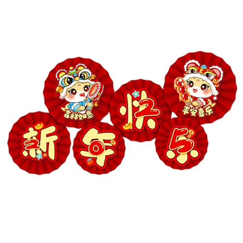 FOLODA 6Pcs 2025 Chinesische Schlange Jahr Neue Jahr Papier Fan Party Dekoration Set Wand Hängen Dekore Ornamente Party Liefert von FOLODA