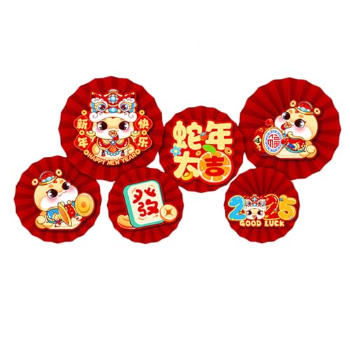 FOLODA 6Pcs 2025 Chinesische Schlange Jahr Neue Jahr Papier Fan Party Dekoration Set Wand Hängen Dekore Ornamente Party Liefert von FOLODA