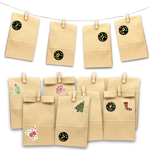 Fomax DIY-Adventskalender zum Befüllen Komplettes SET mit Papiertüten Klammern und Stickern von FOMAX