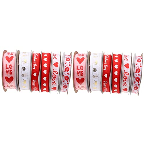 FOMIYES 2 Sätze Muttertagsband Bastelband Valentinstag Weißes Band Wickelband Party Ribbon Ripsband Hochzeitsgeschenk Hochzeitsdeko Geschenkbänder Herz-design-band Polyester 6 Rollen * 2 von FOMIYES