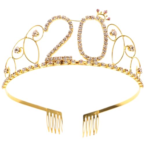 FOMIYES 20. Geburtstag Königin Krönt Tiara Prinzessin Strass-Kronen 20. Geburtstag Kristall-Stirnband Happy 20Th Birthday Party Supplies (Golden) von FOMIYES