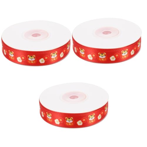 FOMIYES 3 Rollen Jahr des Tiger-Geschenkbandes seidenband ribbon Geschenkbandlänge Handwerksdekoration Geschenkband bandalette Glücklich Sackleinen Verpackungsband Paketband Polyester rot von FOMIYES