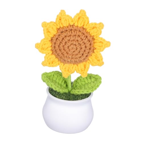 FOMIYES Gestrickte Sonnenblumenverzierung Gehäkelte Topfblumen Gehäkelte Topfpflanzen Handgemachte Häkelblumen Für Schreibtisch Und Armaturenbrett Im Auto von FOMIYES