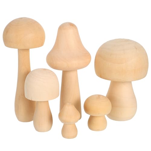 FOMIYES Holzpilze Bemalen, Holz Pilz SetNatürliche, Mushroom Decor, Pilz-Set aus Holz für Dekor 6 Stück von FOMIYES