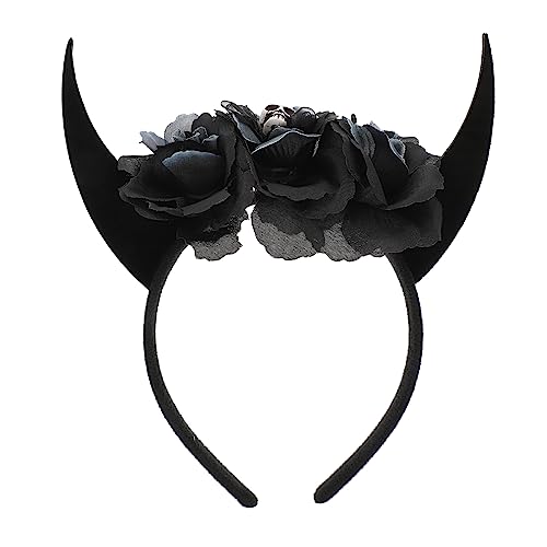 FOMIYES Horn Rose Blume Stirnband Halloween Hair Band Blume Kronen Blumenbraut Haare Hoop Halloween Party Cosplay Foto Requisiten von FOMIYES