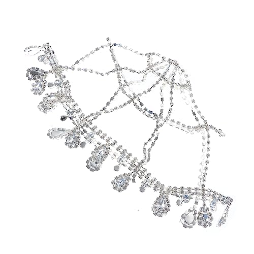 FOMIYES Strass Mesh Kopfschmuck Hochzeit Haarschmuck Stirnband Braut Ohrringe Kopfkette Kopfschmuck Dekorationen Braut Kopfschmuck Strass Brautkleid Träger Silberlegierung von FOMIYES