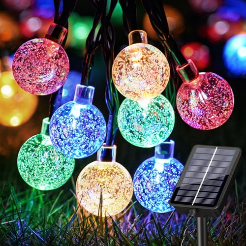 Solar Lichterkette Aussen, 11M 60 LED 8 Modi Lichterkette Außen Solar Kristall Kugeln, IP65 Wasserdicht Solarlichterkette Außen Wetterfest für Garten, Hochzeit, Party, Balkon Deko, RGB von FOMYHEARD