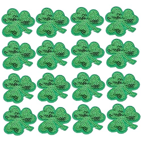 FONDOTIN 1 Satz 20 Stück Kleeblatt-klebepflaster Kleeblatt-pailletten-patches Grün Blattflecken Kleeblatt-patches Kleeblätter Applikationsflicken Aufnähen Diy-patch Schmelzklebefolie Green von FONDOTIN