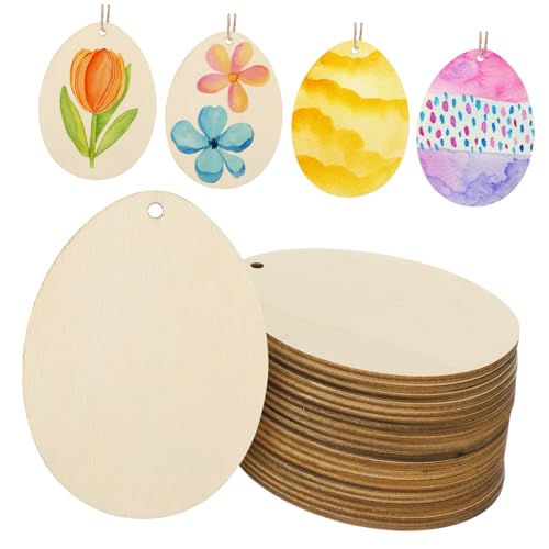 FONDOTIN 20 Stück Ostereier-anhänger Aus Holz Künstliche Pflanzen Wohnkultur Hängende Eier Ei-ornamente Künstliche Hängekörbe Mit Blumen Ornamente Malen Partyschmuck Torbogen Hölzern Beige von FONDOTIN