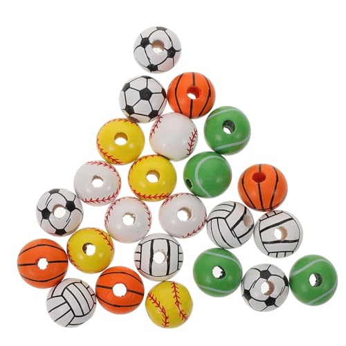 FONDOTIN 30 Stück Fußball-Holzperlen Softball-Perlen Sport lose Perlen Rugby Spiele Blumenball schmuckherstellung bastelmaterial holzperlen set Sportperlen für Armbänder Kugelabstandsperlen von FONDOTIN